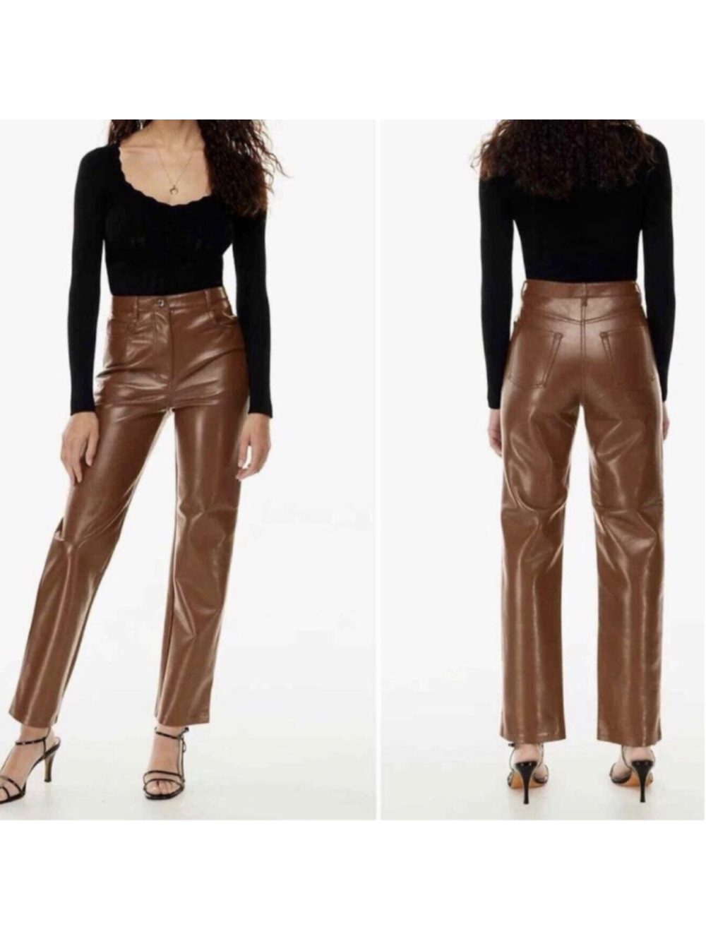 Aritzia Wilfred NWT Melina Vegan Leather Pants Pecan Brown Size 6 Straight Leg